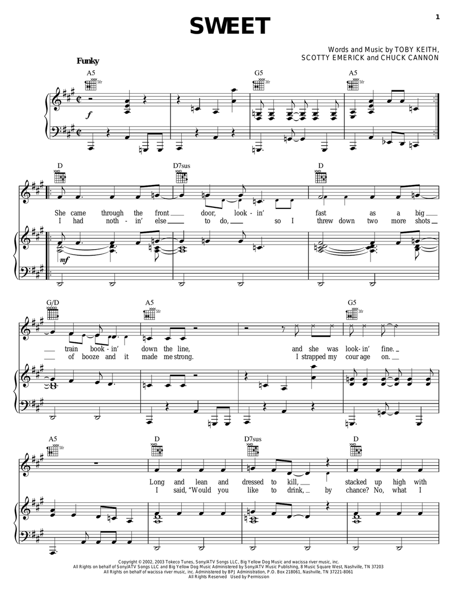 Sweet Sweet Piano, Vocal, Guitar scores gallery preview page 1