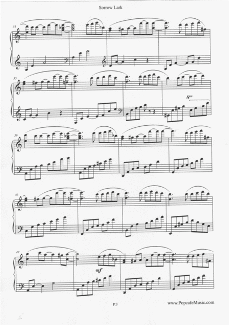 Sorrow Lark - Beautiful Piano Music No.5 4-Part scores gallery preview page 3