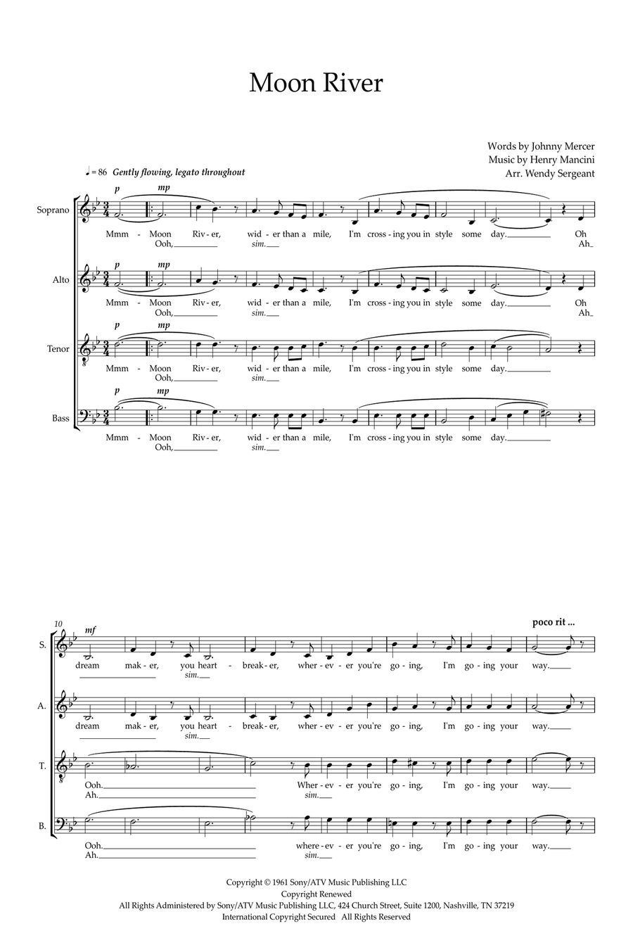 Moon River (arr. Wendy Sergeant) Choir scores gallery preview page 1