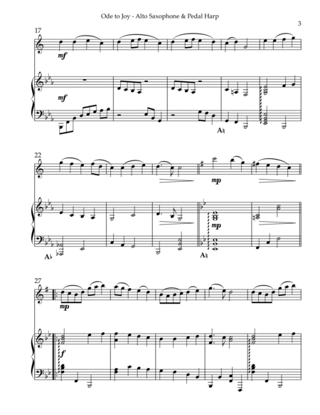 Ode to Joy, Duet for Eb Alto Saxophone & Pedal Harp by Ludwig van Beethoven Alto Saxophone - Digital Sheet Music