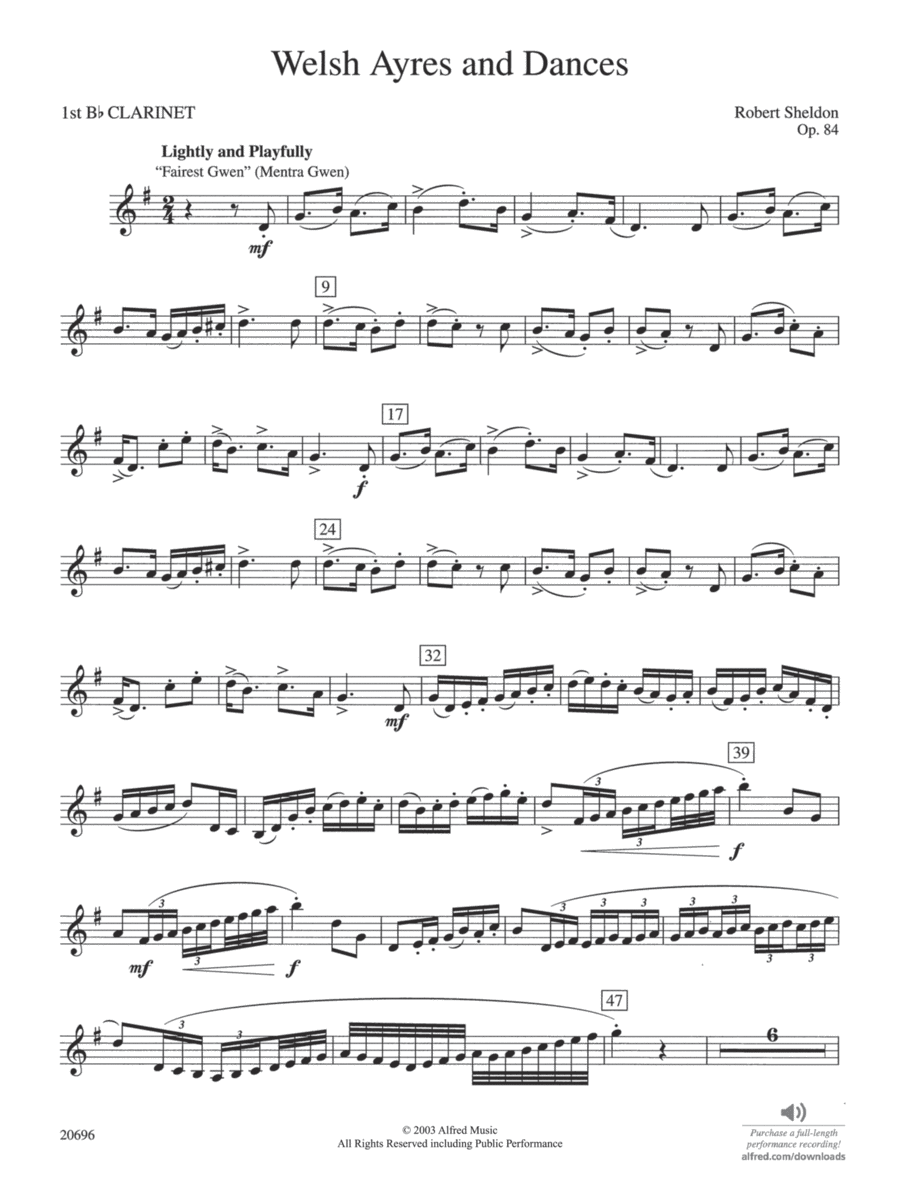 Welsh Ayres & Dances: 1st B-flat Clarinet Concert Band scores gallery preview page 1