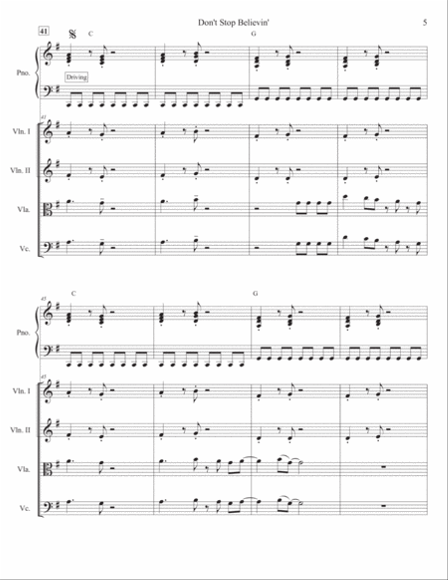 Don't Stop Believin' Piano Quintet scores gallery preview page 5