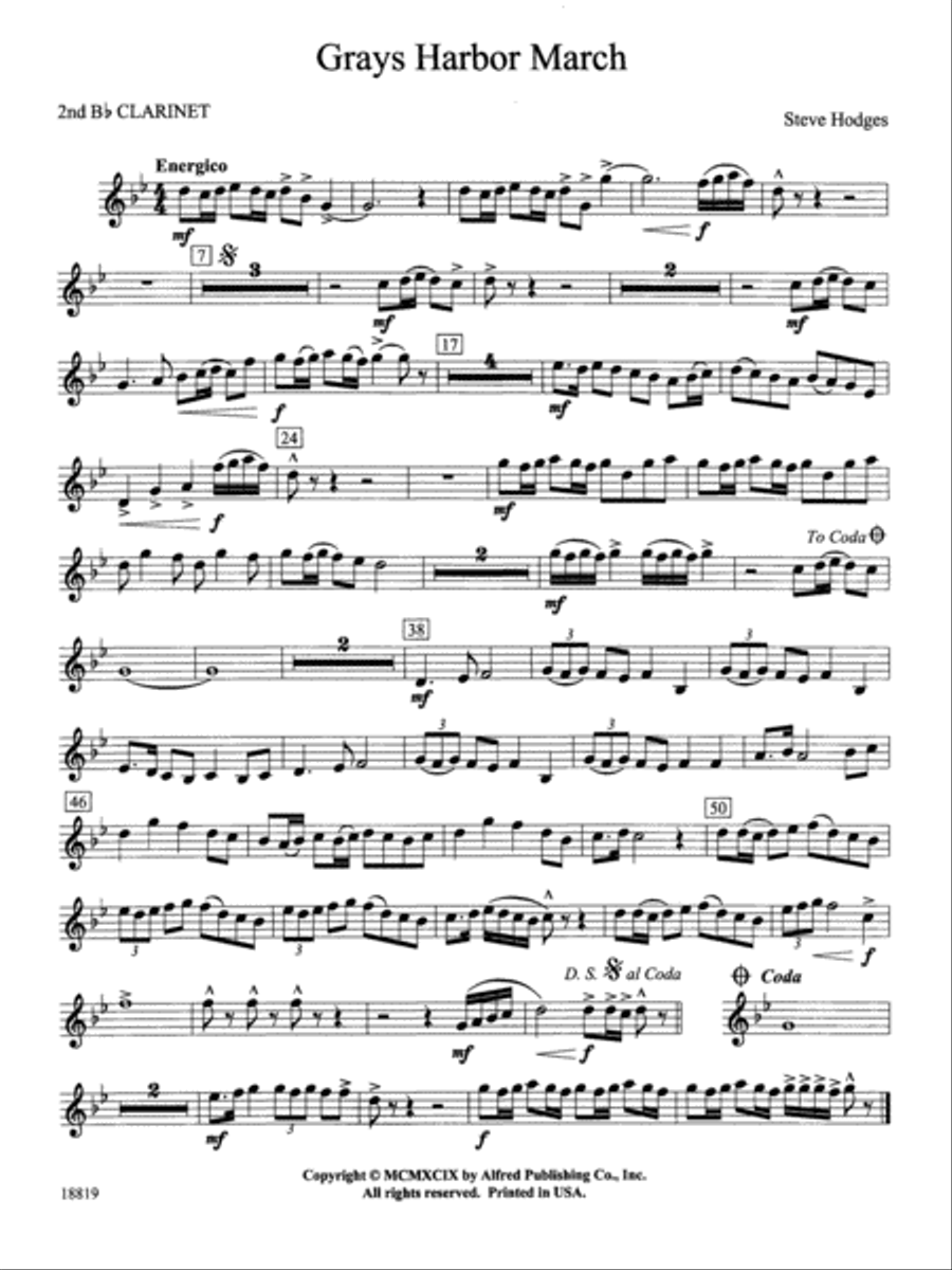 Grays Harbor March: 2nd B-flat Clarinet Concert Band scores gallery preview page 1