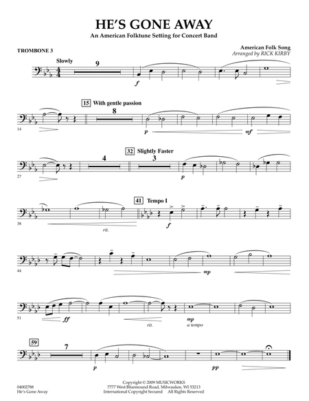 He's Gone Away (An American Folktune Setting for Concert Band) - Trombone 3