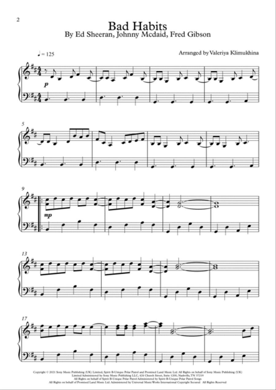 Bad Habits Piano Solo scores gallery preview page 2