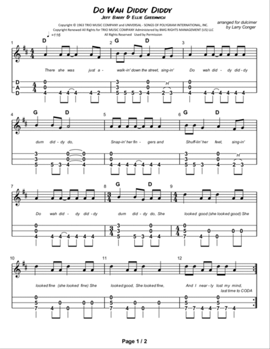 Do Wah Diddy Diddy Dulcimer scores gallery preview page 2