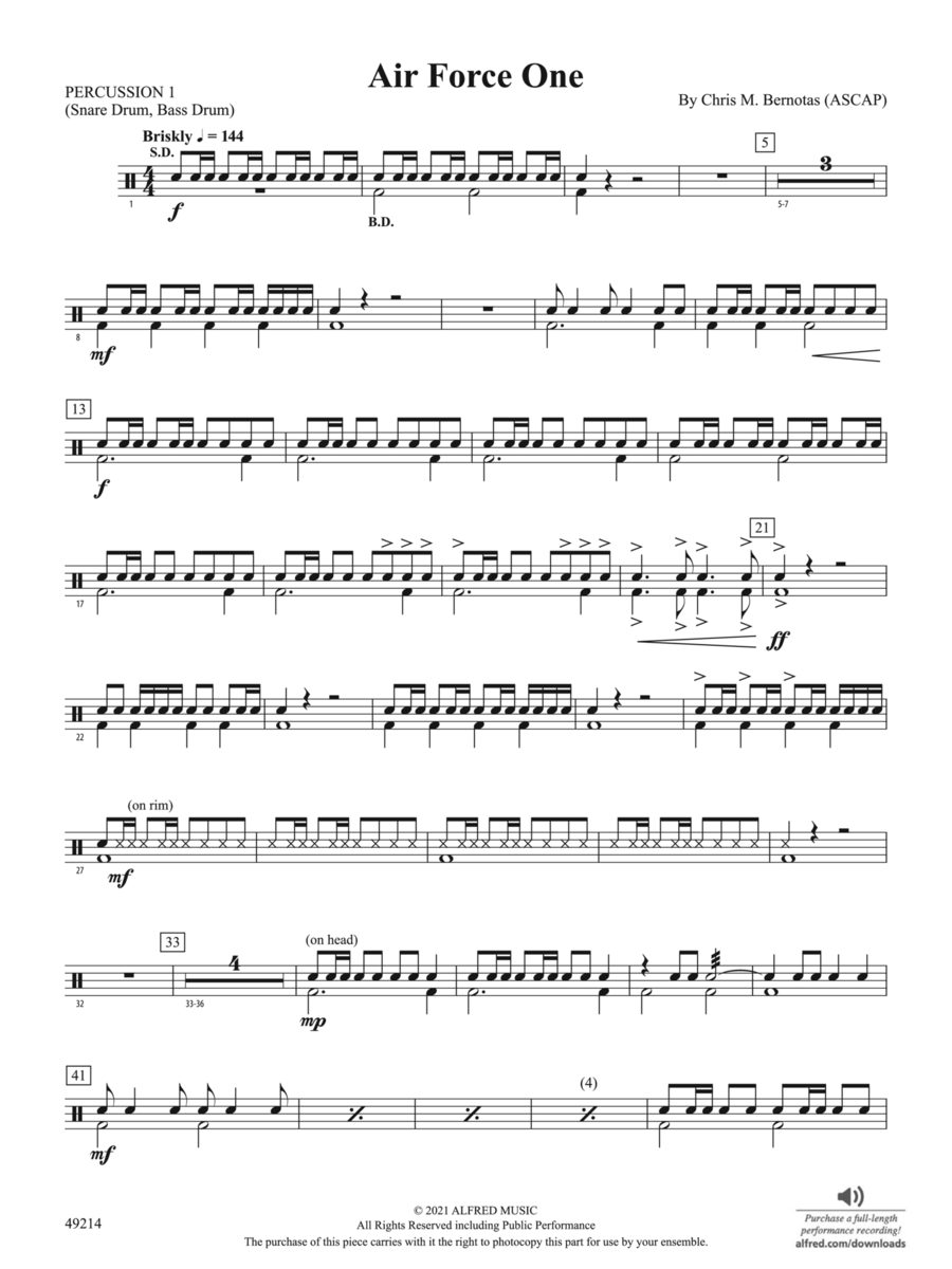 Air Force One: 1st Percussion Concert Band scores gallery preview page 1