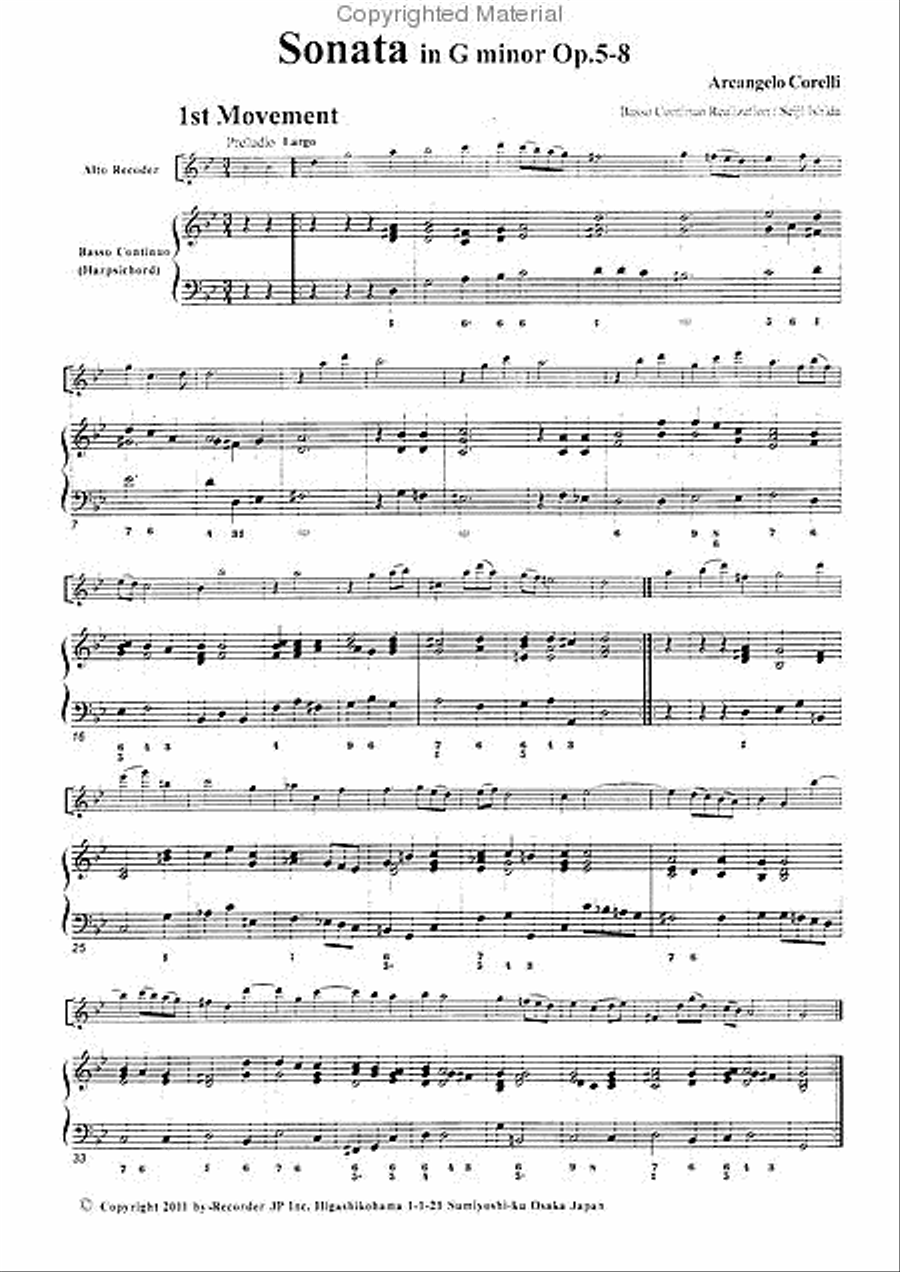 Sonata in G minor, Op. 5-8 Alto Recorder scores gallery preview page 3