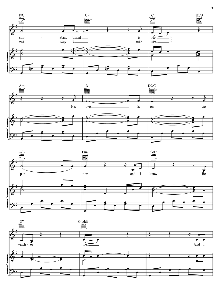 His Eye Is On The Sparrow Piano, Vocal, Guitar scores gallery preview page 3