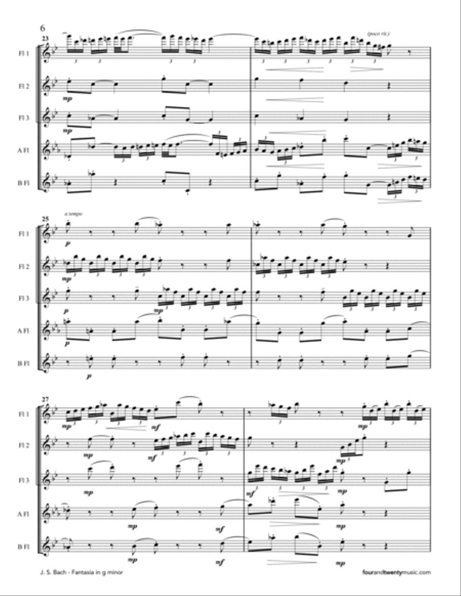 Fantasia in g minor, BWV 906, arranged for flute quartet or quintet Flute Quartet scores gallery preview page 6