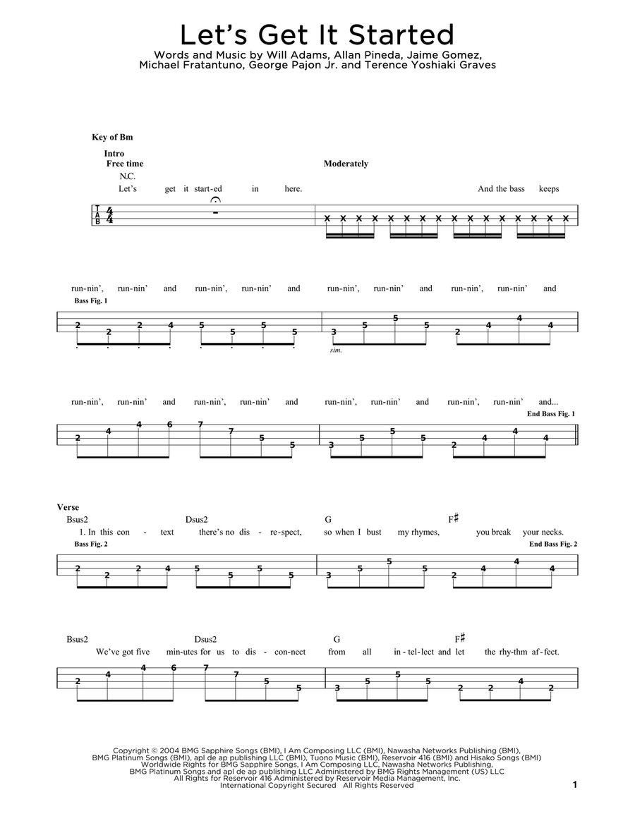 Let's Get It Started Bass Guitar scores gallery preview page 1