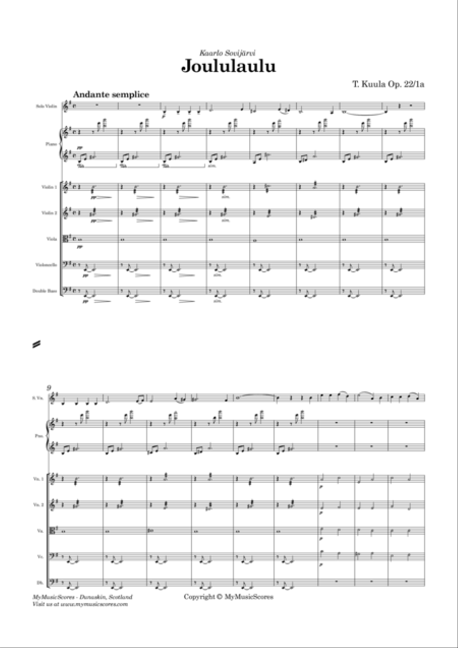 Kuula Joululaulu Op. 22 No. 1 for Violin and String Orchestra String Orchestra scores gallery preview page 2
