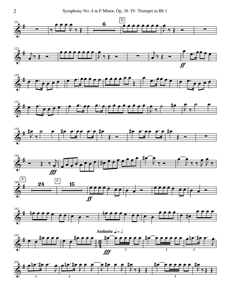 ‪Tchaikovsky‬ Symphony No. 4, Movement IV - Trumpet in Bb 1 (Transposed Part), Op. 36 B-Flat Trumpet scores gallery preview page 2