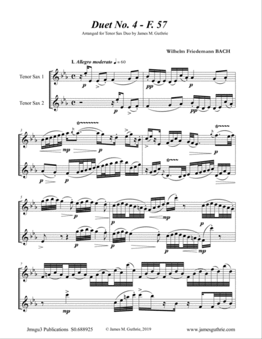 WF Bach: Duet No. 4 for Tenor Sax Duo Woodwind Duet scores gallery preview page 1