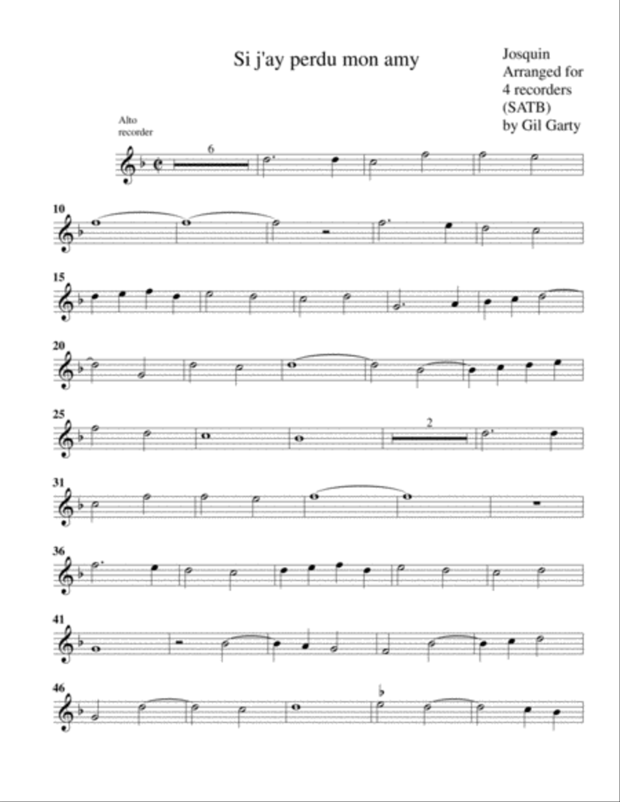 Si j'ay perdu mon amy (arrangement for 4 recorders) Recorder scores gallery preview page 5
