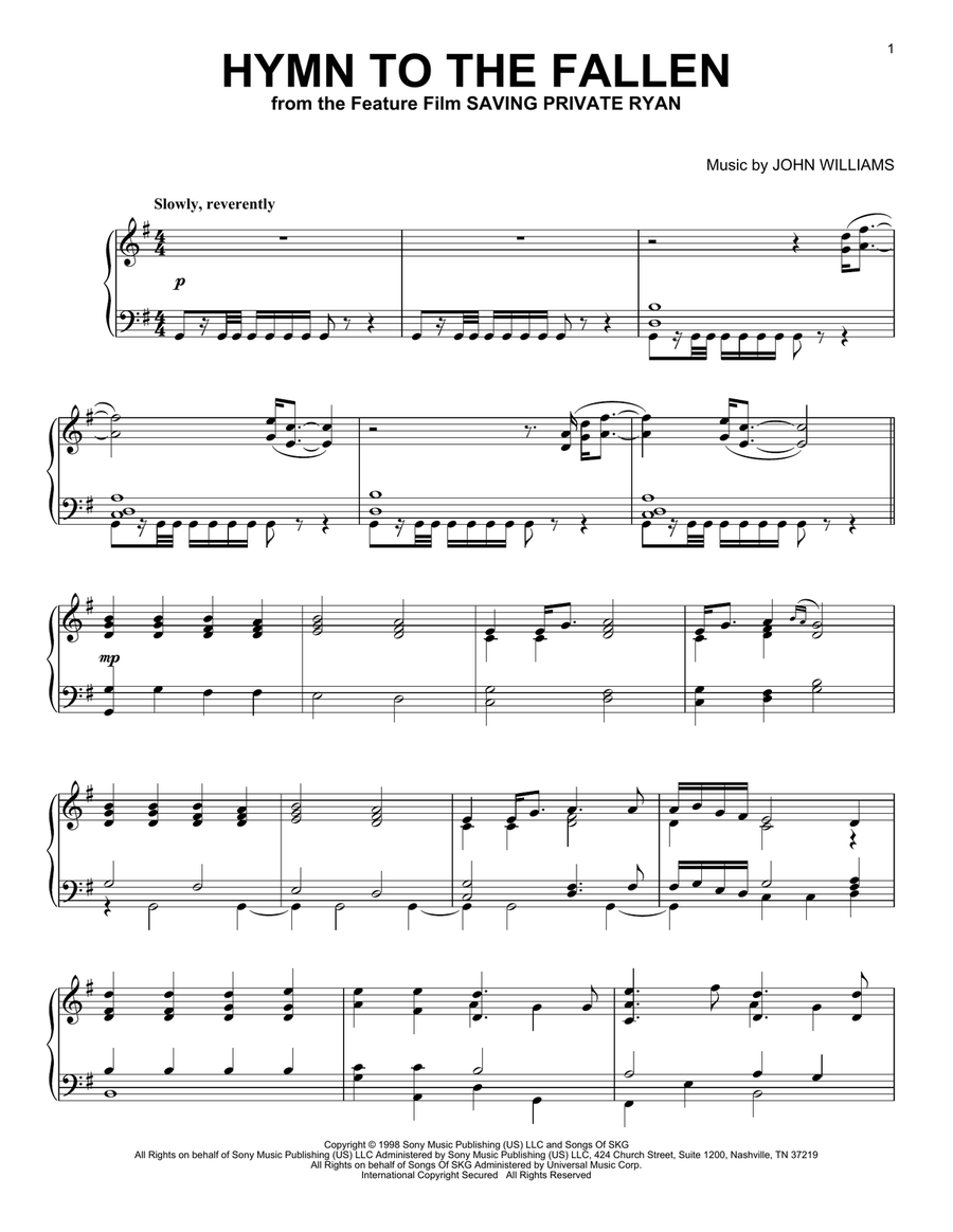 Hymn To The Fallen Piano Solo scores gallery preview page 1