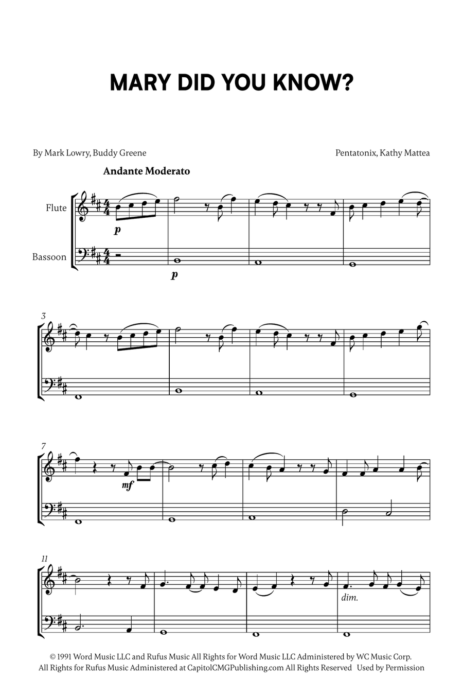Mary, Did You Know? Mary, Did You Know? Woodwind Duet scores gallery preview page 1