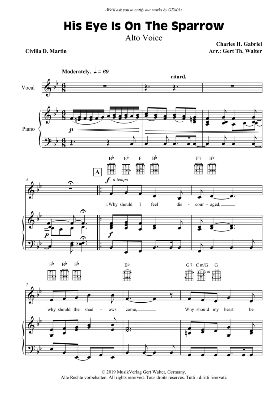His Eye Is On The Sparrow Voice Solo scores gallery preview page 1