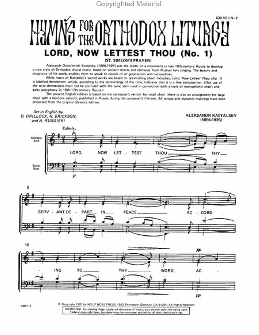 Lord, Now Lettest Thou (Nunc dimittis) No. 1 4-Part scores gallery preview page 2