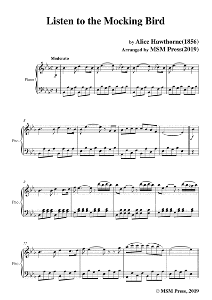 Alice Hawthorne-Listen to the Mocking Bird,in E flat Major,for Voice&Piano Voice scores gallery preview page 3