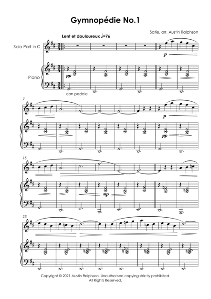 Gymnopedie No.1 - oboe and piano with FREE BACKING TRACK Piano scores gallery preview page 3
