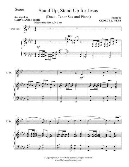 STAND UP, STAND UP FOR JESUS (Duet – Tenor Sax & Piano with Score/Part) image number null