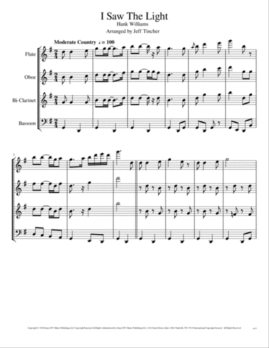 I Saw The Light Woodwind Quartet scores gallery preview page 2