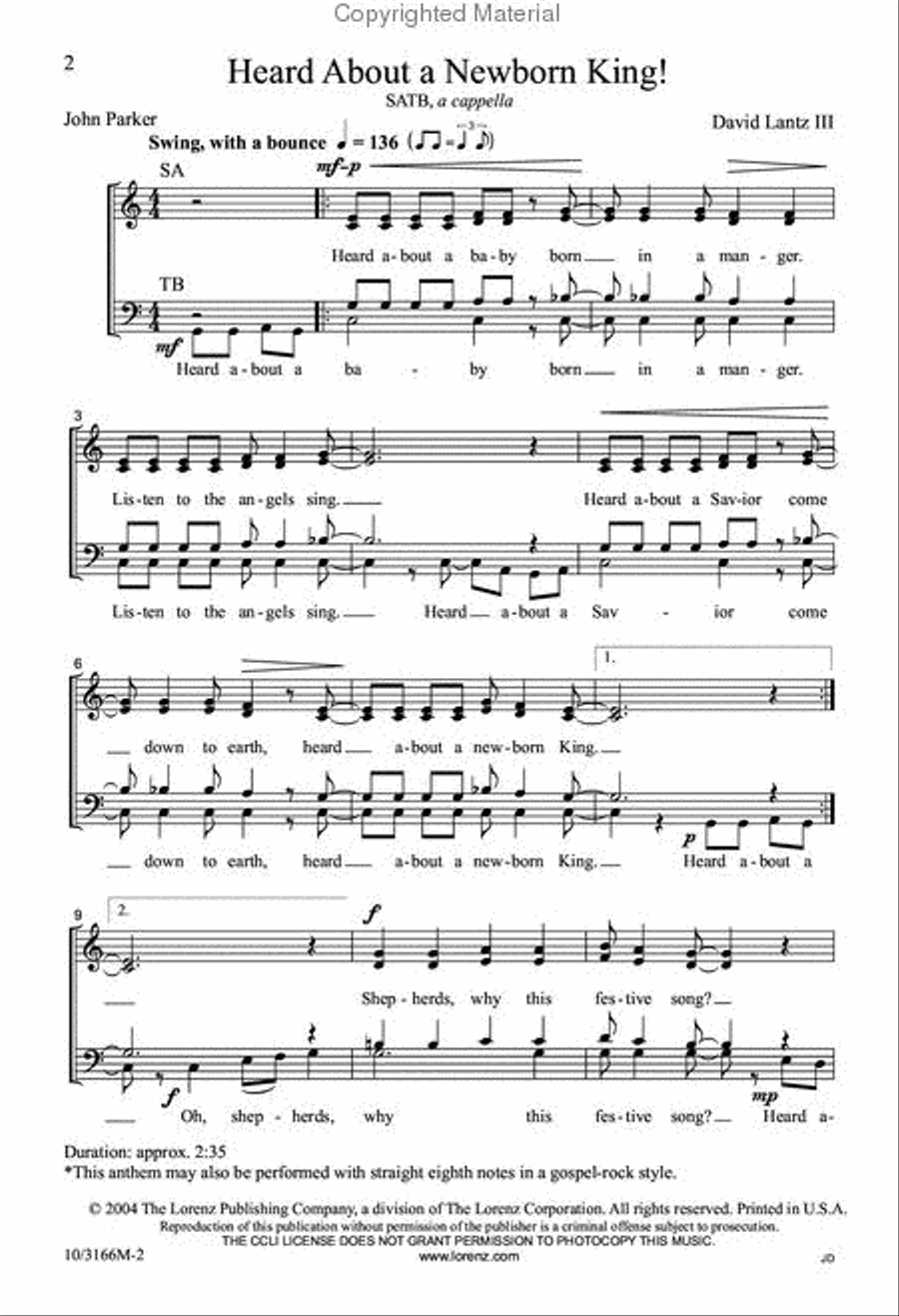 Heard About a Newborn King! 4-Part scores gallery preview page 2