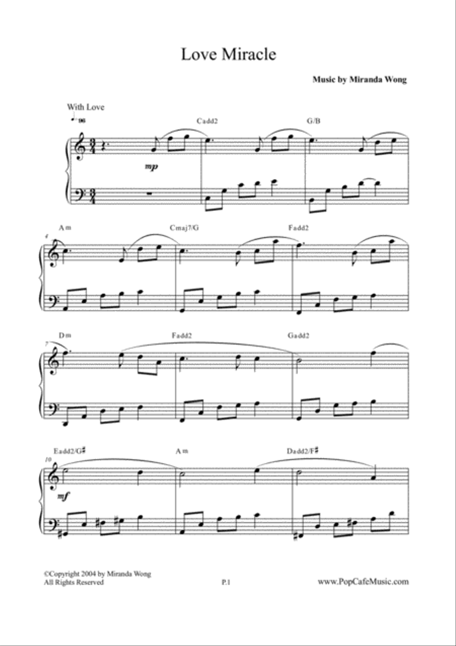 Love Miracle + Love's Greeting (Romantic Piano Solo) by Miranda Wong Love Miracle + Love's Greeting (Romantic Piano Solo) by Miranda Wong Small Ensemble scores gallery preview page 1
