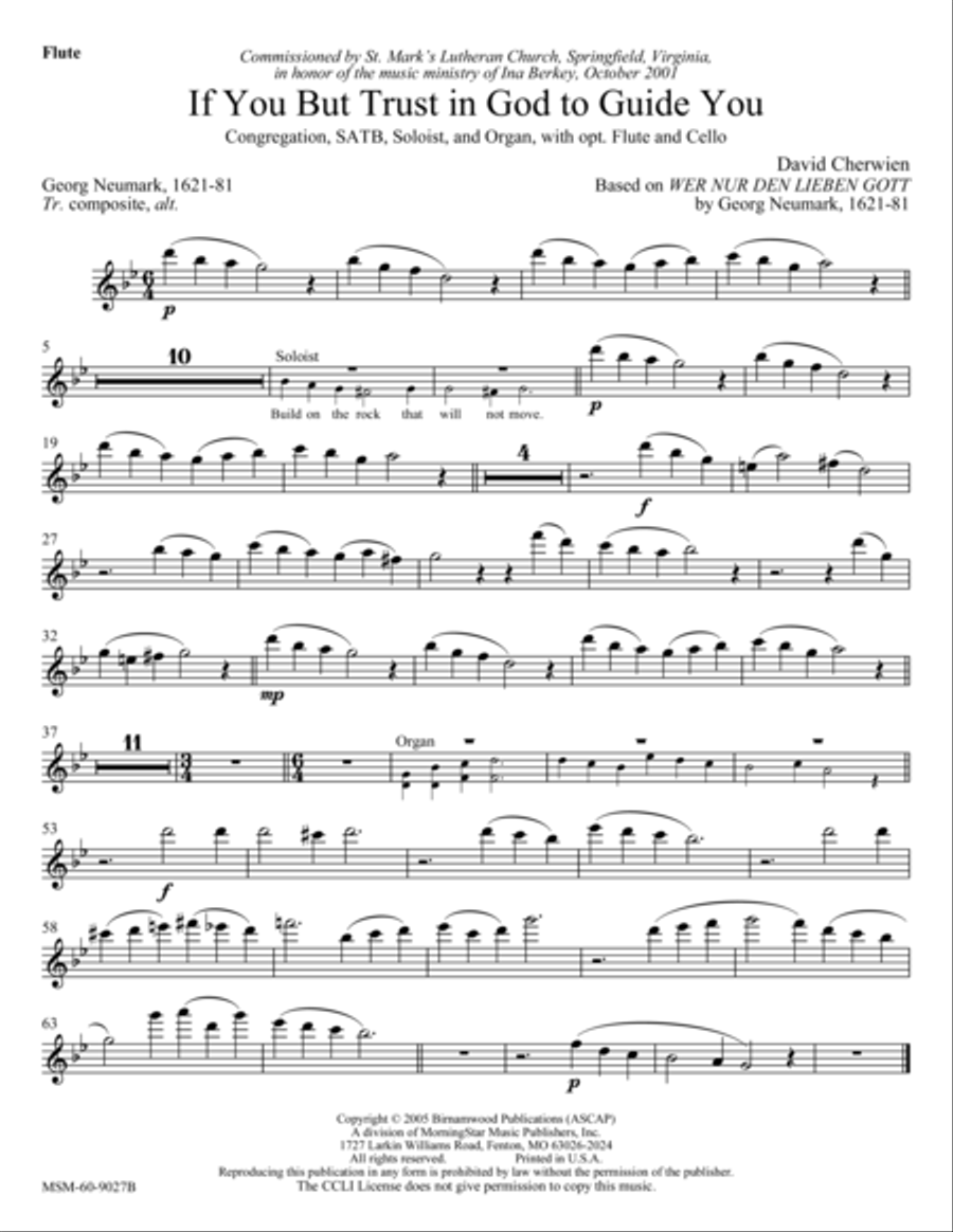 If You But Trust in God to Guide You (Downloadable Flute/Cello Parts) Choir scores gallery preview page 1