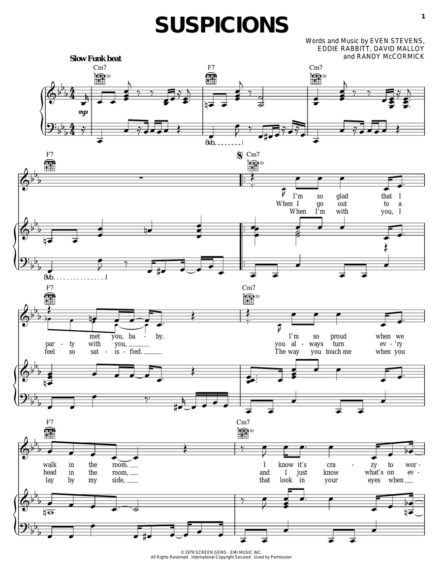 Suspicions Suspicions Piano, Vocal, Guitar scores gallery preview page 1