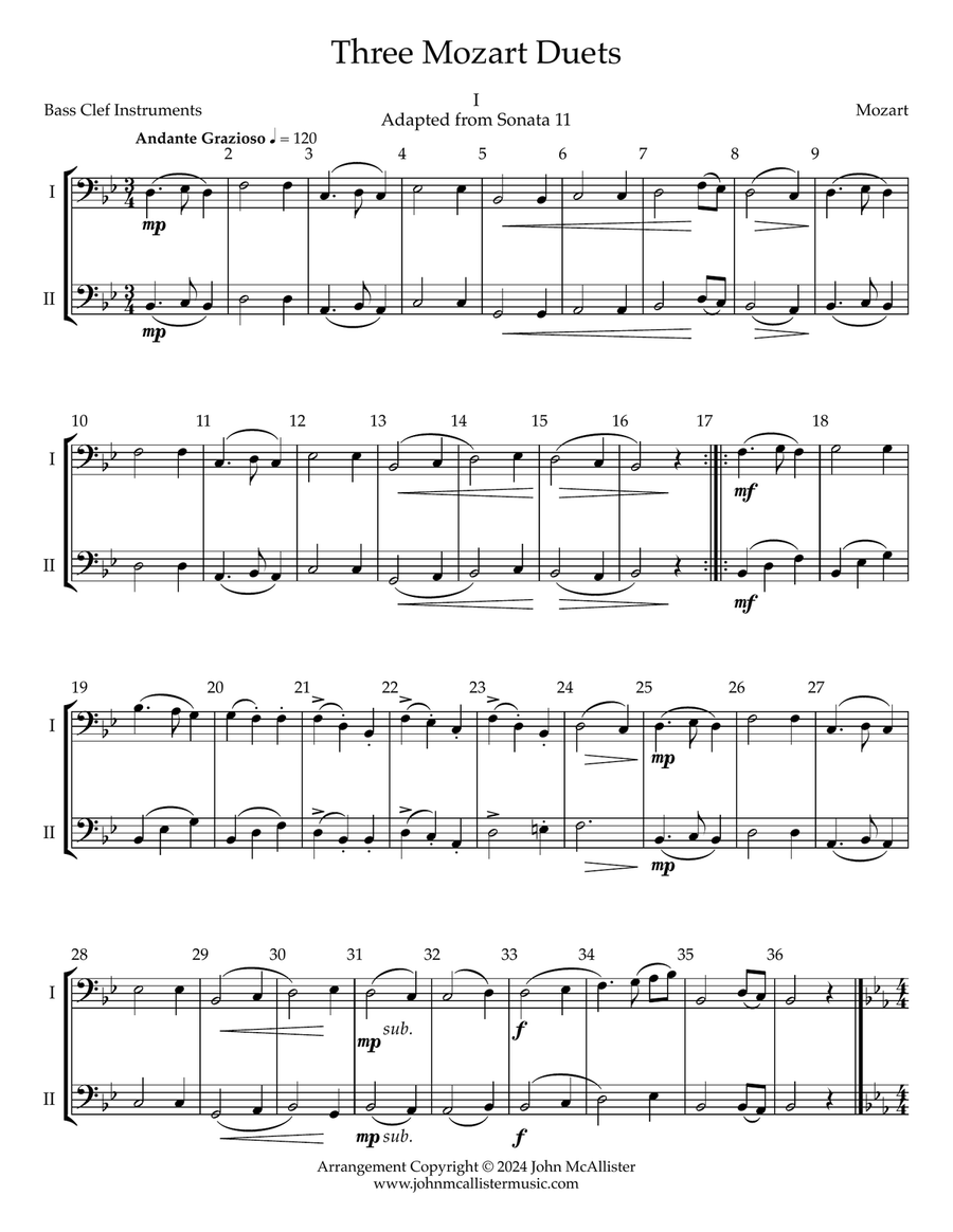 Three Mozart Duets - Bass Clef Instruments Brass Duet scores gallery preview page 2