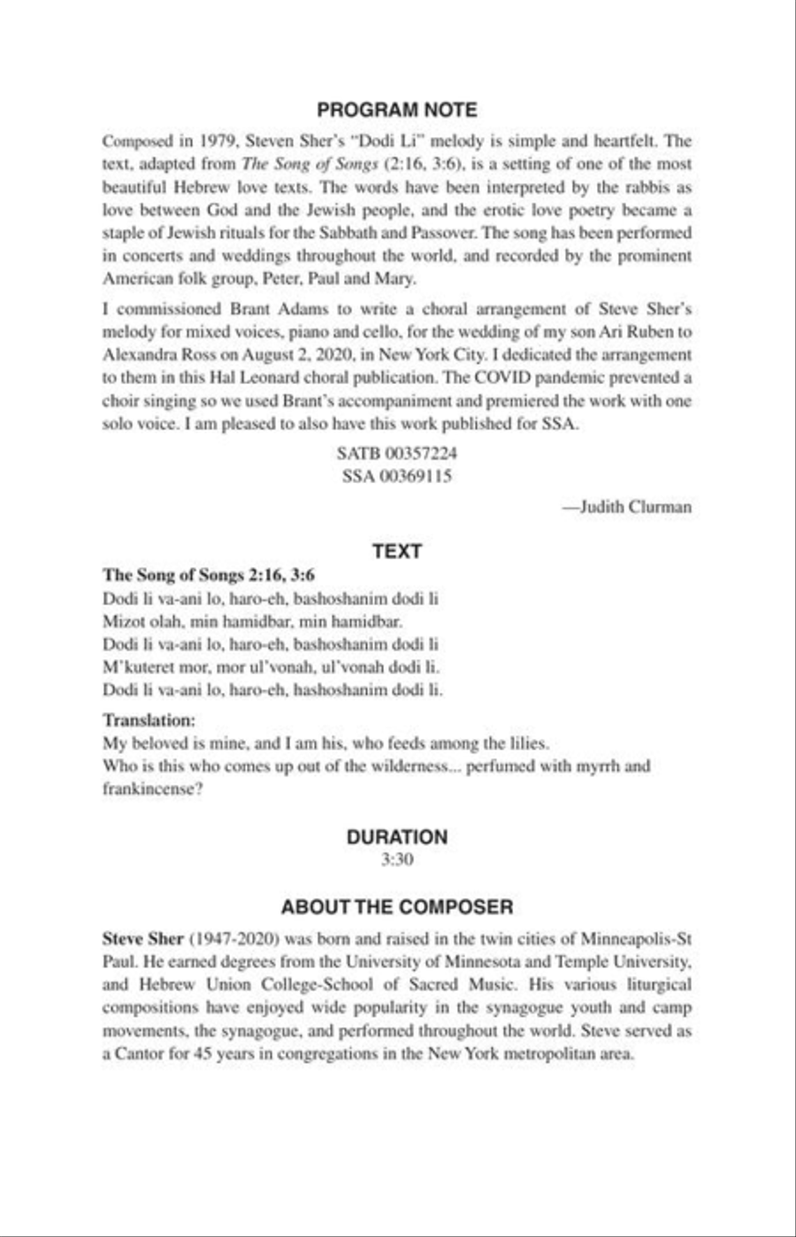 Dodi Li Dodi Li 4-Part scores gallery preview page 3