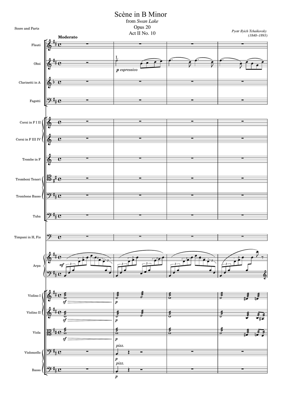 Tchaikovsky - Swan Lake (ballet), Op.20 Act II No.10 Scène in B Minor - Original Orchestra Score Full Orchestra scores gallery preview page 1