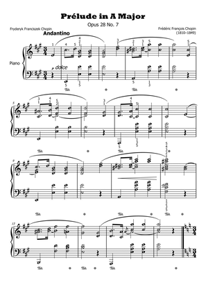 Book cover for Prelude in A major Op. 28 No. 7 + Waltz in A Minor B.150 [CHOPIN COMBO] with note names & finger num