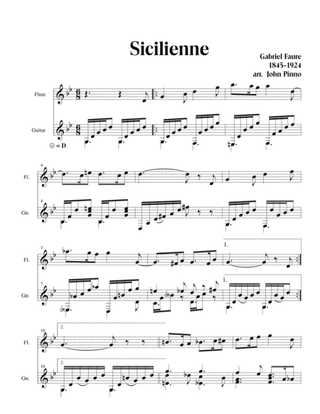 Sicilienne (Gabriel Faure) arr. for flute (or oboe or violin)and classical guitar