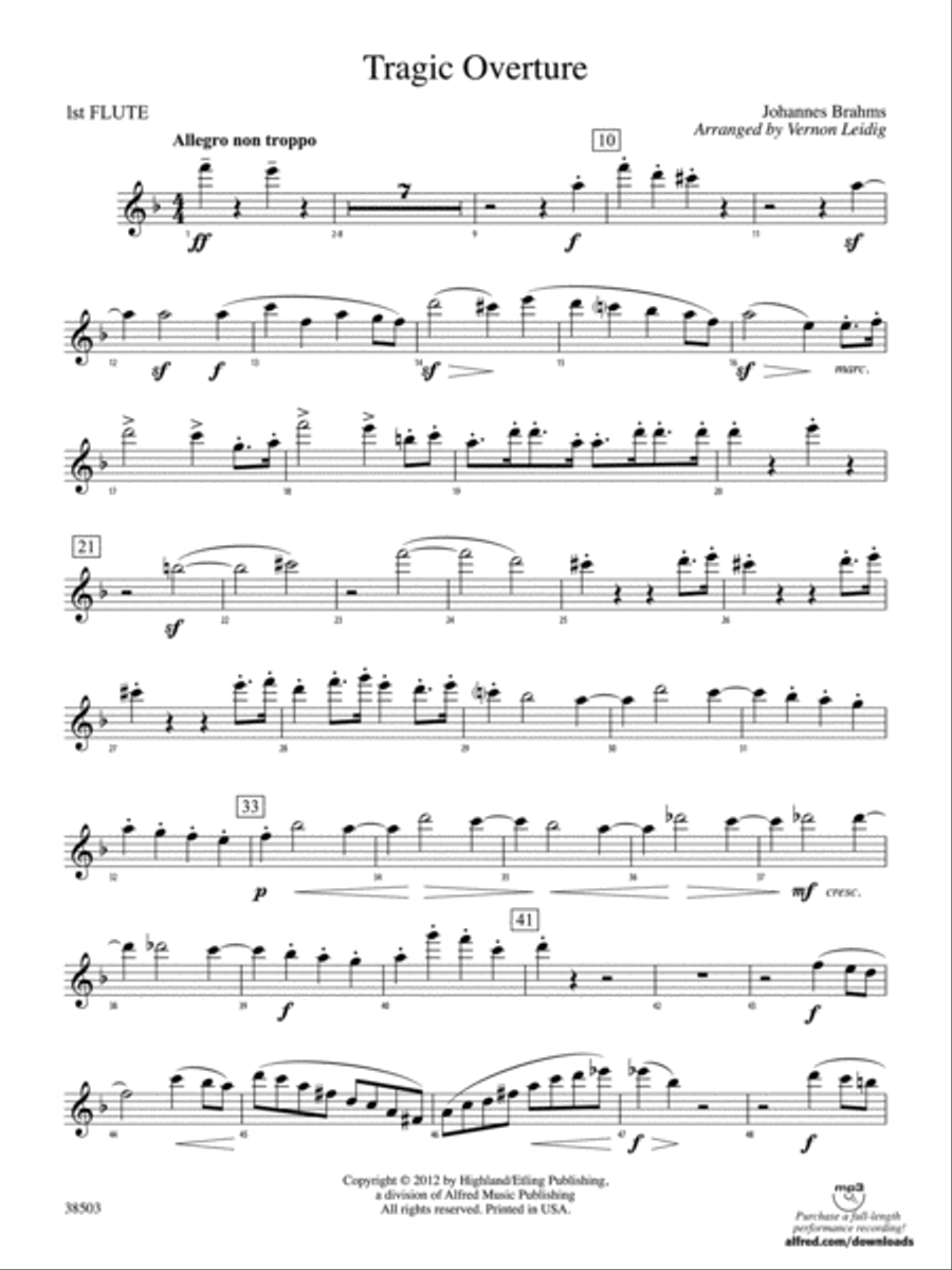 Tragic Overture: Flute Full Orchestra scores gallery preview page 1