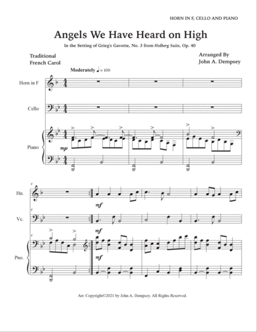 Angels We Have Heard on High (Trio for Horn in F, Cello and Piano) Small Ensemble scores gallery preview page 5