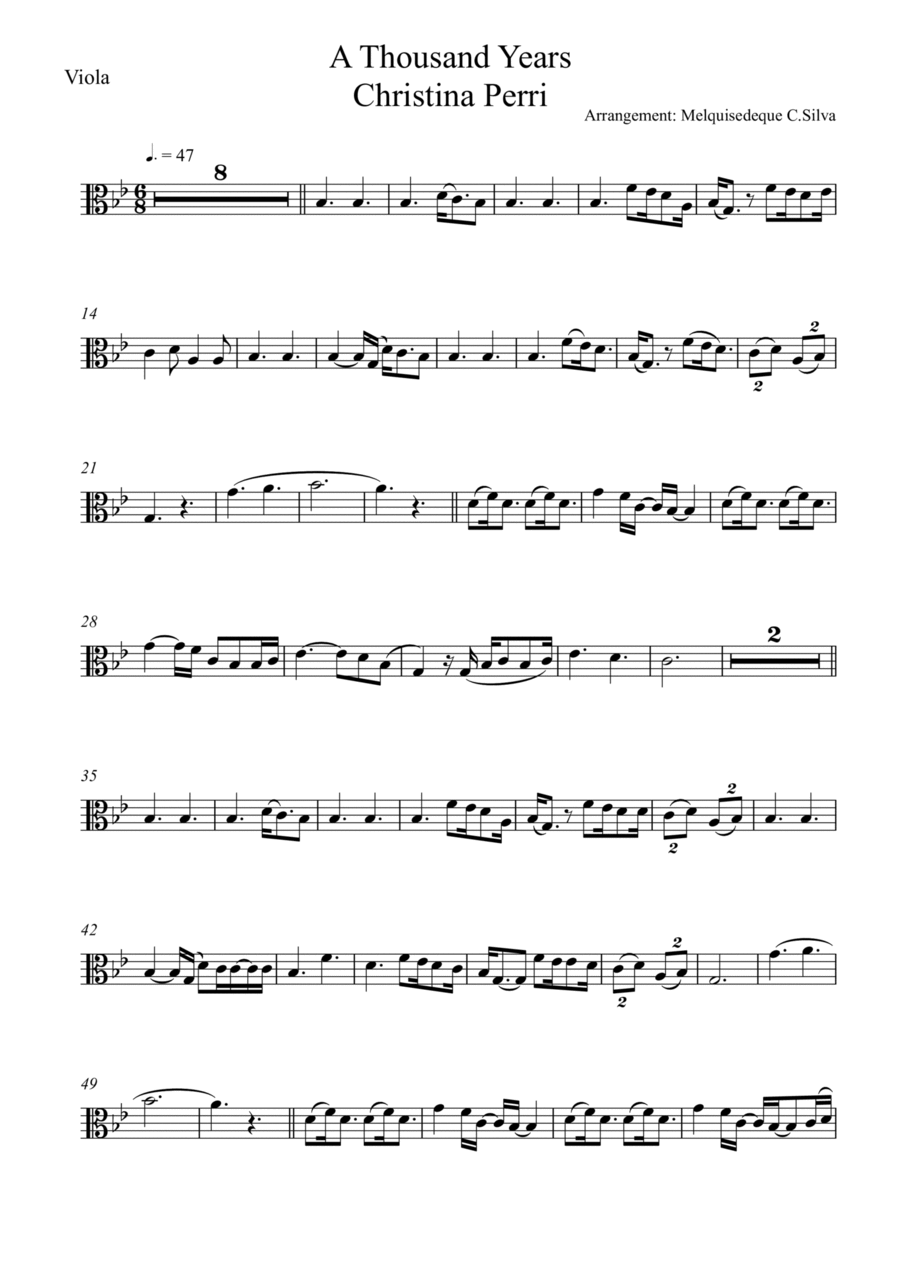 A Thousand Years Viola Solo scores gallery preview page 1