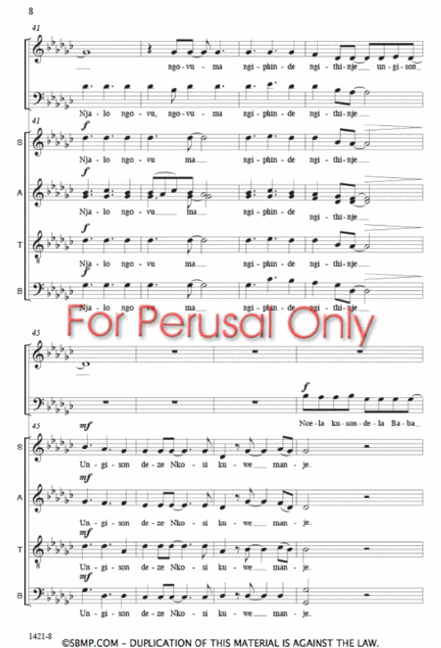 Mangisondele Nkosi Yam - SATB Octavo 4-Part scores gallery preview page 7
