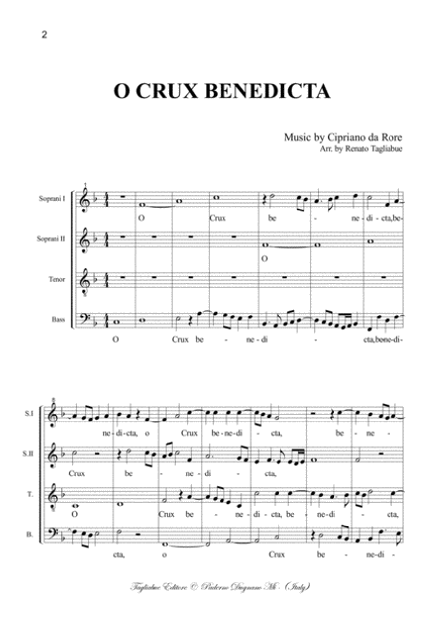 O CRUX BENEDICTA - C. Da Rore - For SSTB Choir 4-Part scores gallery preview page 2