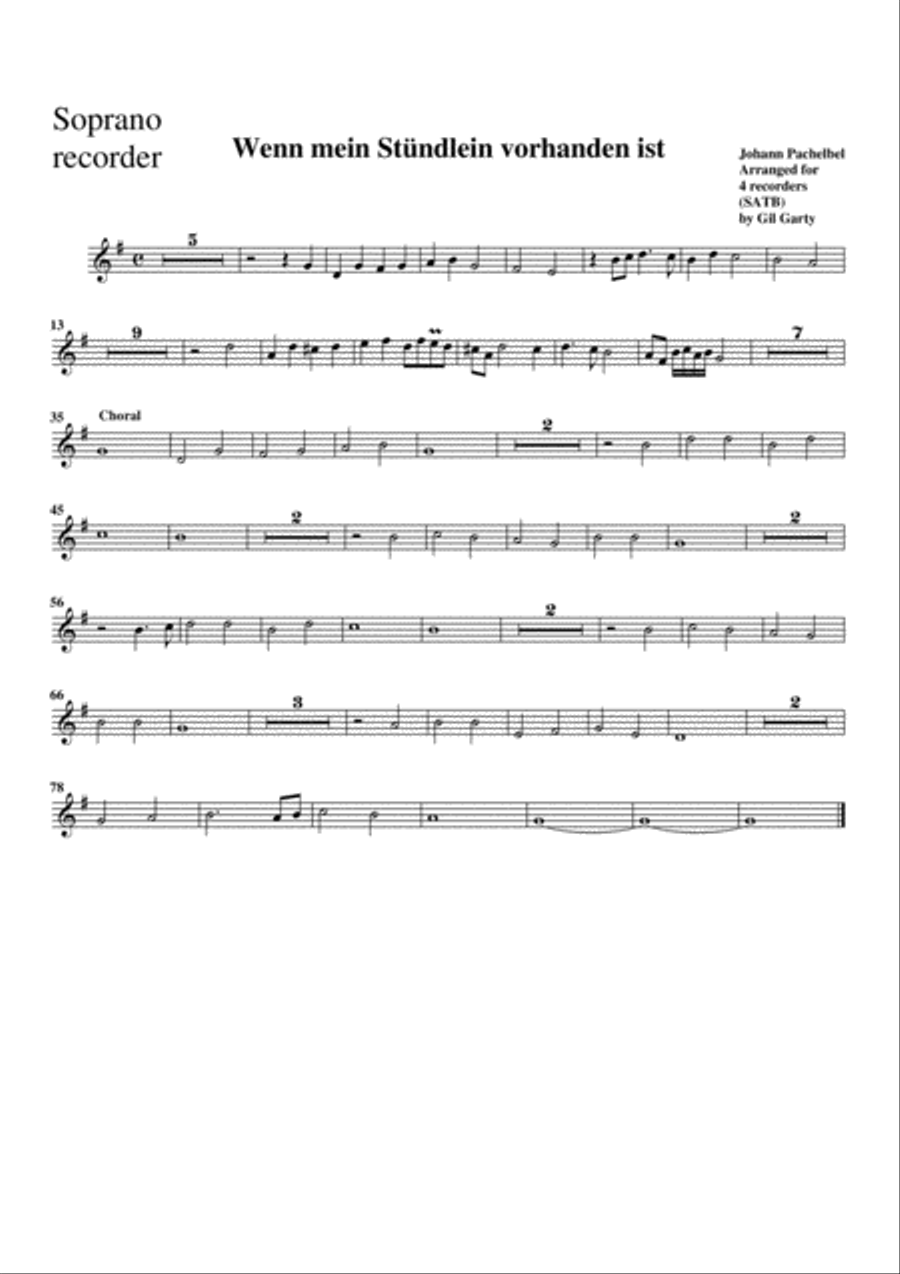 Wenn mein Stuendlein vorhanden ist (arrangement for 4 recorders) Recorder scores gallery preview page 4