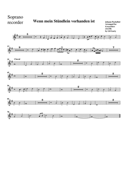 Wenn mein Stuendlein vorhanden ist (arrangement for 4 recorders)