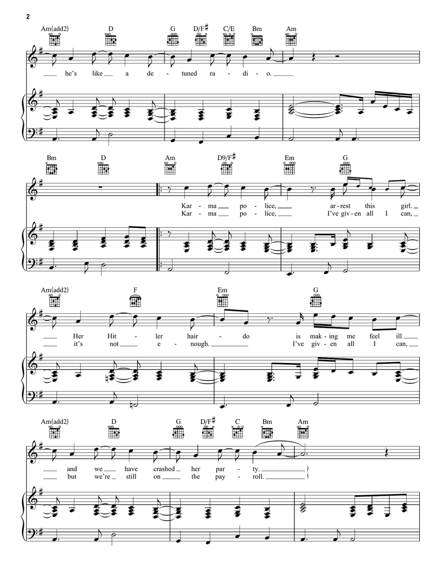 Karma Police Piano, Vocal, Guitar scores gallery preview page 2