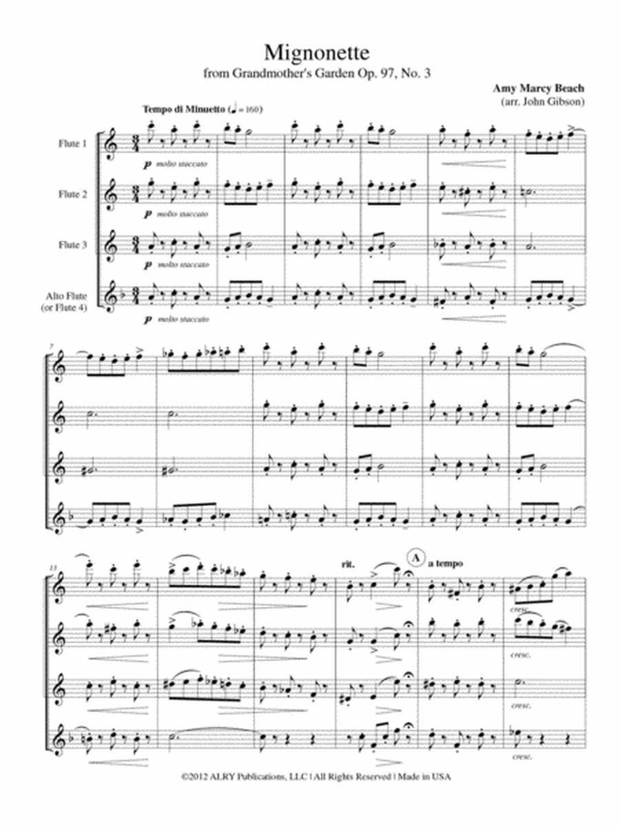 From Grandmother's Garden: Mignonette, Op. 97, No. 3 for Flute Quartet