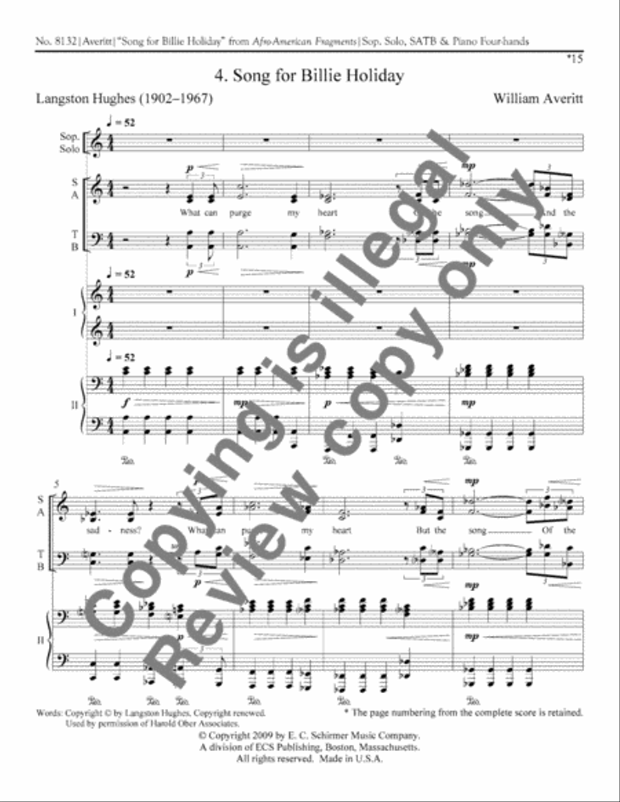 Afro-American Fragments: 4. Song for Billie Holiday Afro-American Fragments: 4. Song for Billie Holiday 4-Part scores gallery preview page 2