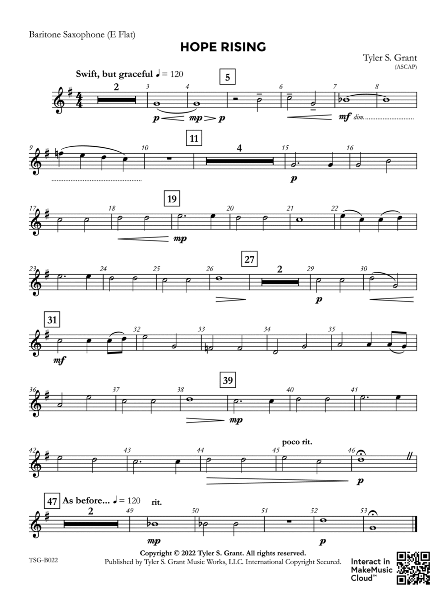 Hope Rising: E-flat Baritone Saxophone Concert Band scores gallery preview page 1