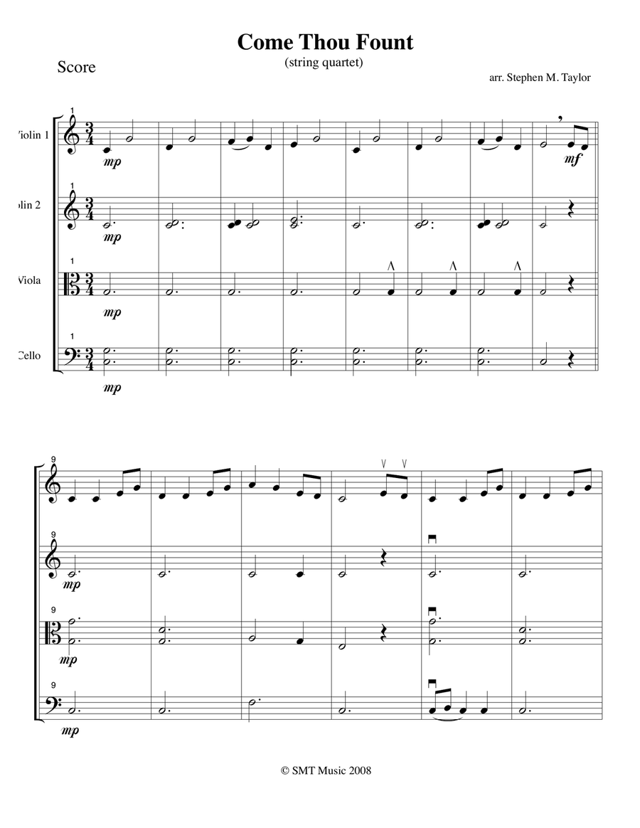 Come Thou Fount of Every Blessing String Quartet scores gallery preview page 5