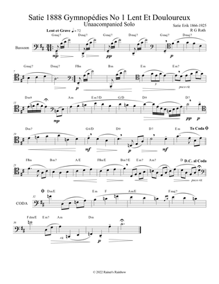 Satie Gymnopédies No 1 Lent Bassoon Solo