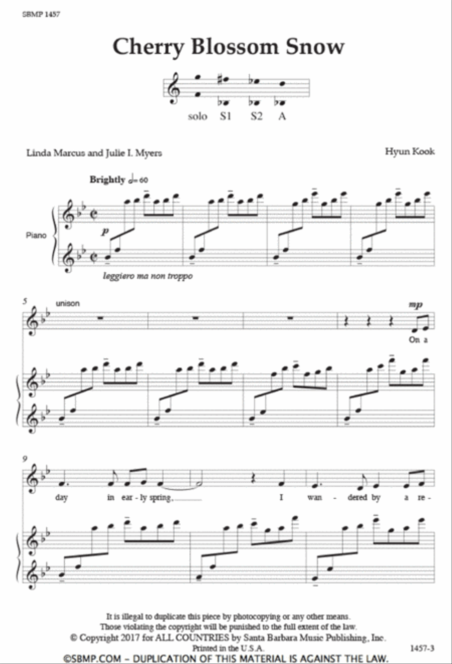 Cherry Blossom Snow - SSA Octavo SSA scores gallery preview page 2